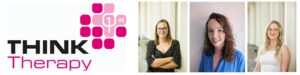 Think Therapy 1st logo with three members of the specialist rehabilitation occupational therapy team smiling, representing clinician-led rehabilitation and recovery support